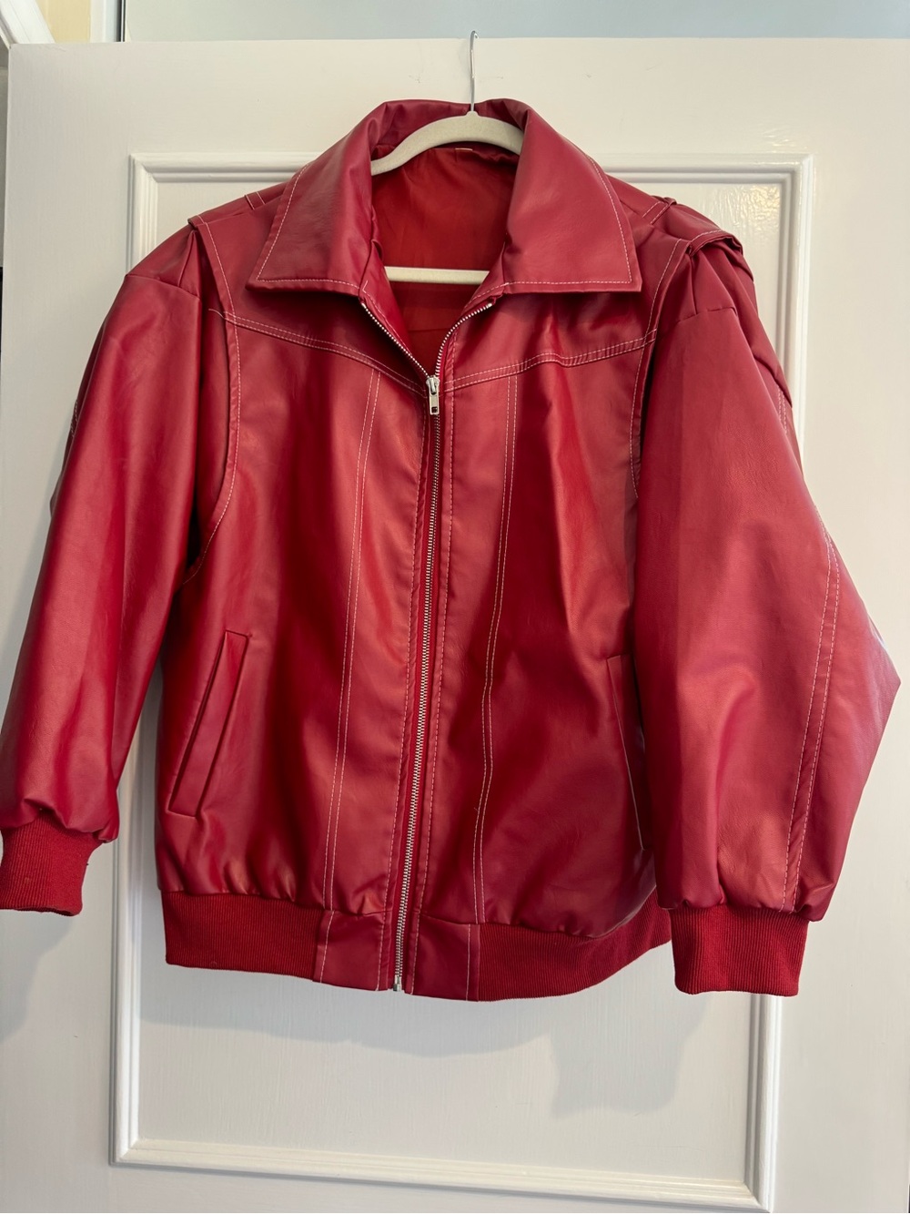 Red Faux Leather Zip-Up Jacket